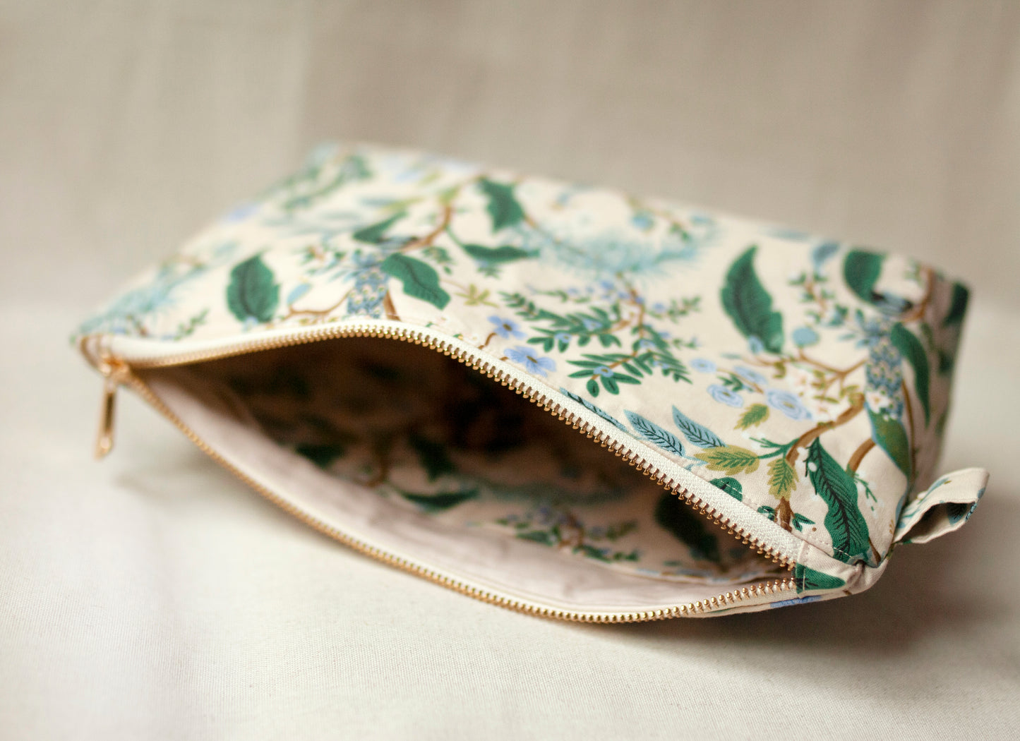 Peacock makeup pouch – cotton fabric cosmetic bag, toiletry case