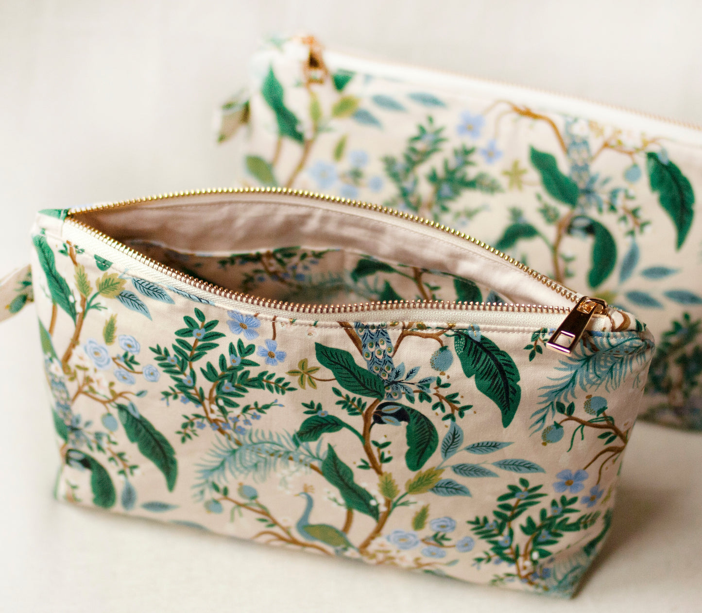 Peacock makeup pouch – cotton fabric cosmetic bag, toiletry case