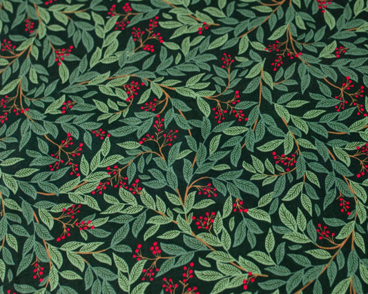 Holiday Classics - Willowberry - Evergreen Fabric Rifle Paper Co., half meter.