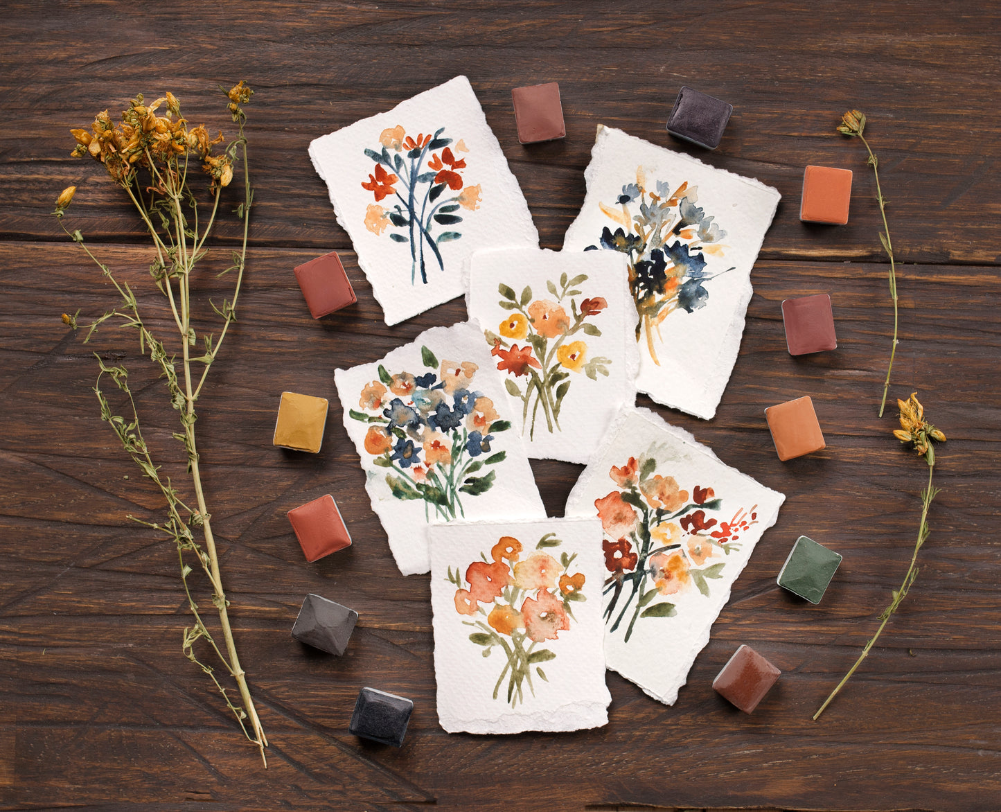 Handmade watercolor paint. Artist paint set of 12 colors. Watercolor palette.