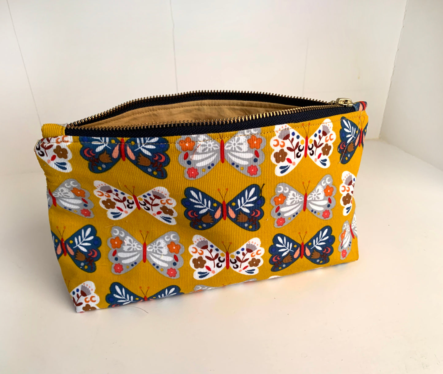 Handmade Butterfly Corduroy Toiletry Bag: Travel Cosmetic Pouch