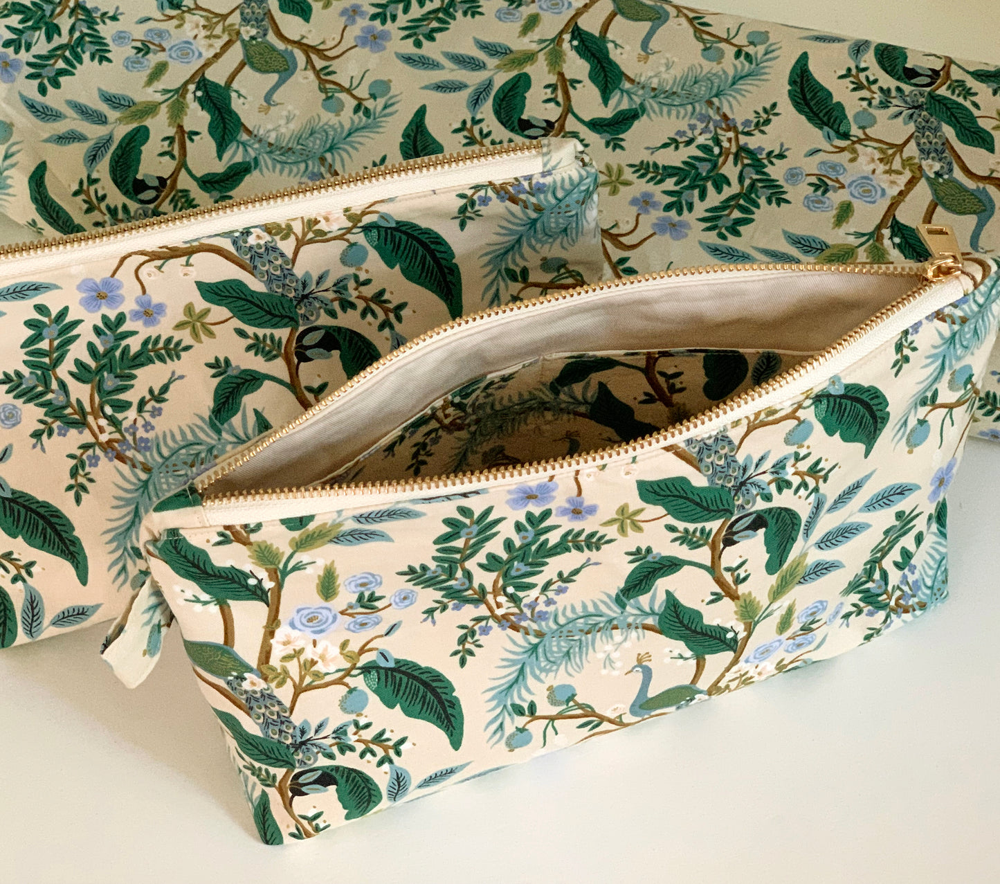Peacock makeup pouch – cotton fabric cosmetic bag, toiletry case