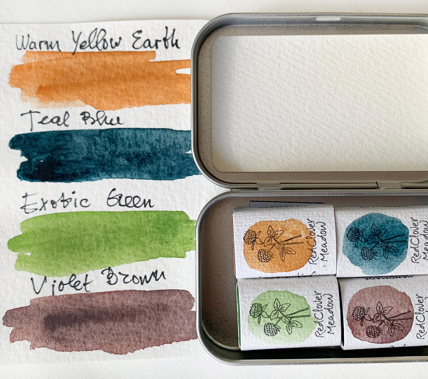 Handmade watercolor full pan palette of four colors. #37