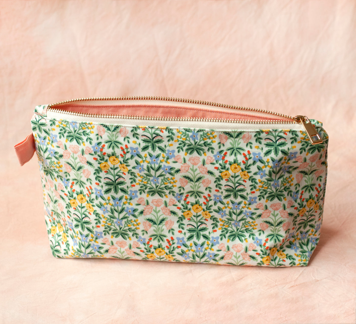 Big floral makeup pouch – toiletry case, floral cotton fabric cosmetic bag