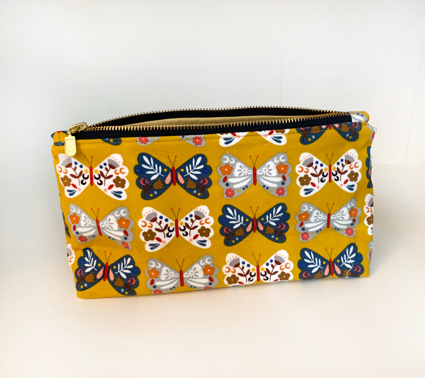 Handmade Butterfly Corduroy Toiletry Bag: Travel Cosmetic Pouch