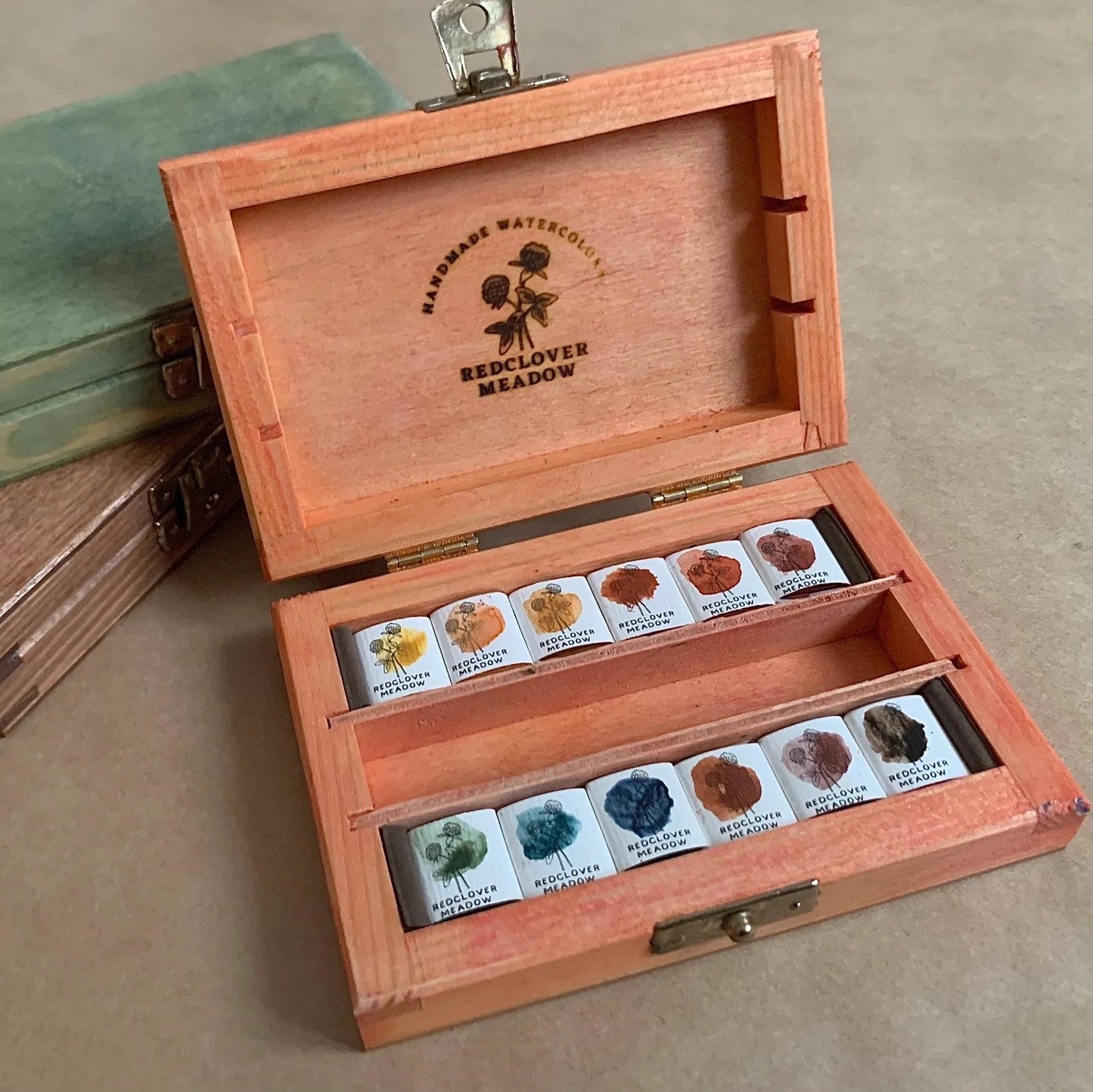 Wooden box MIneral Watercolor Palette - 12 colors