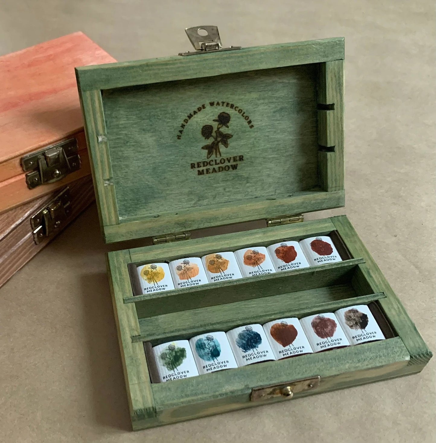 Wooden box MIneral Watercolor Palette - 12 colors
