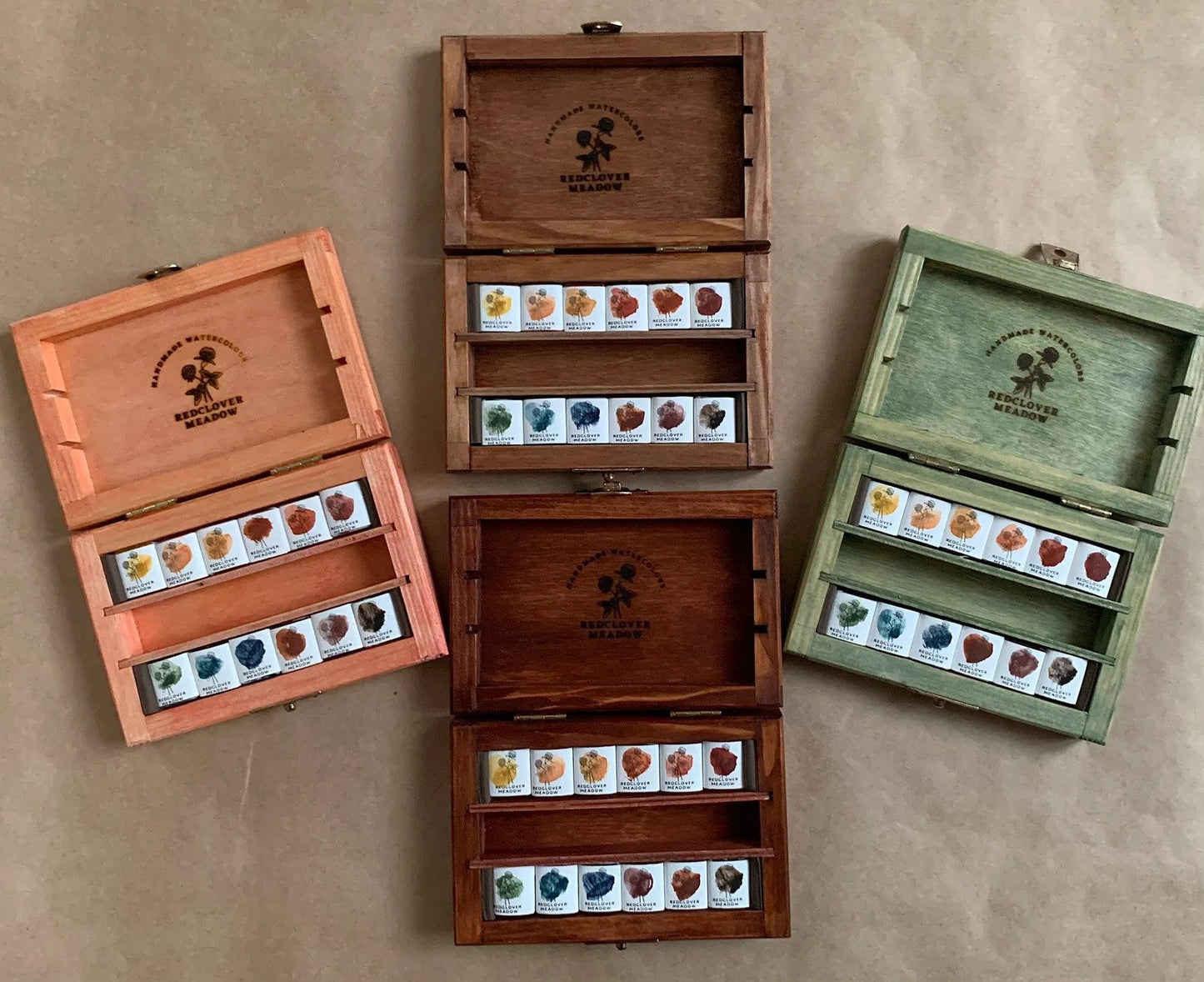 Wooden box MIneral Watercolor Palette - 12 colors