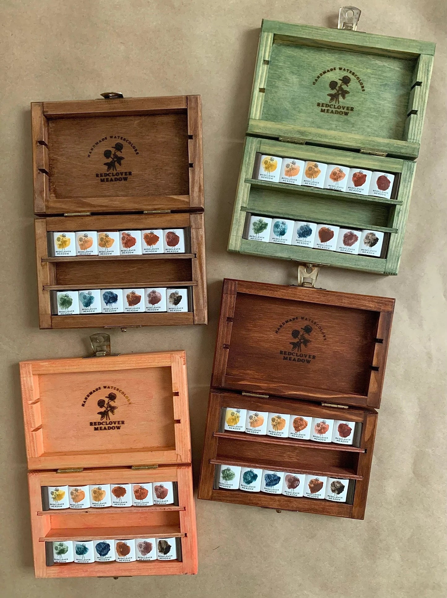 Wooden box MIneral Watercolor Palette - 12 colors