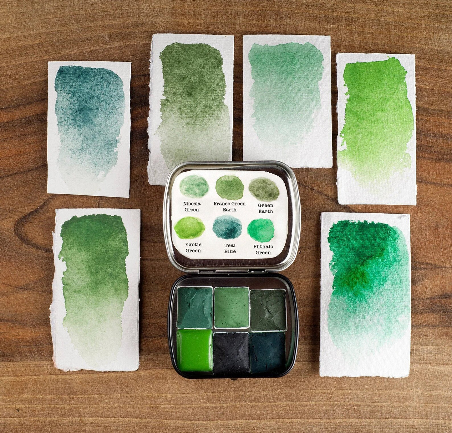 Green mini palette - selection of 6 colors.