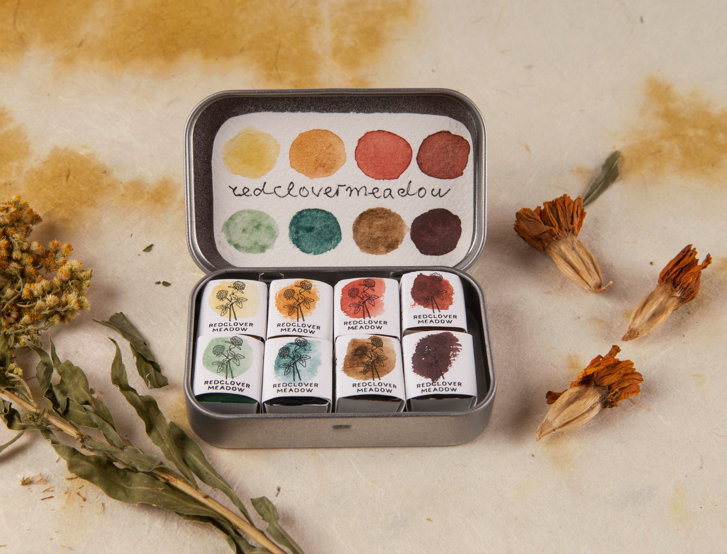 Mineral watercolor paint set - 8 half pans. Handmade watercolors. Watercolor supplies. Watercolor palette.