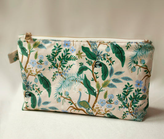 Peacock makeup pouch – cotton fabric cosmetic bag, toiletry case