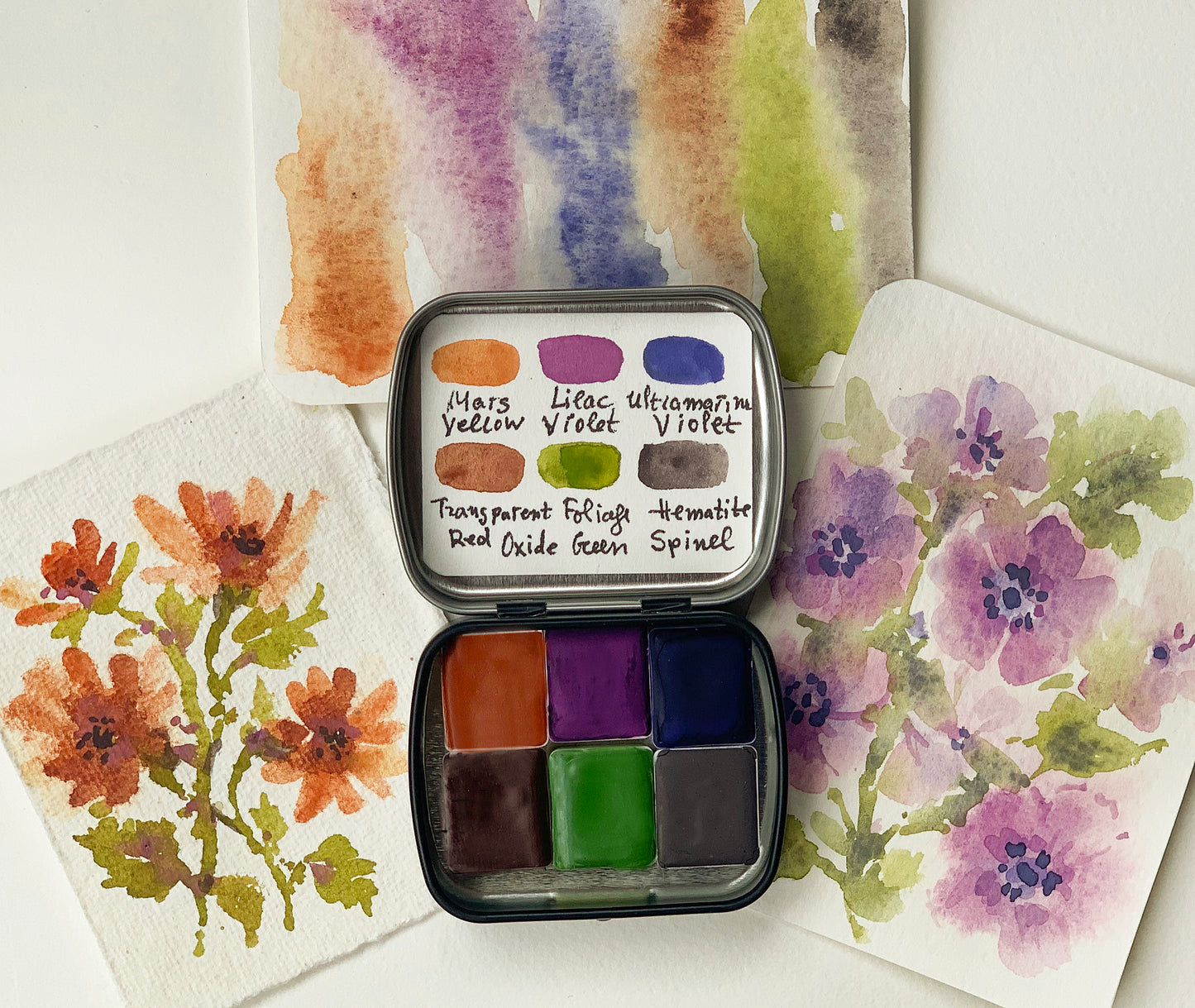 Mini palette handmade watercolor paint. Artisan paint.