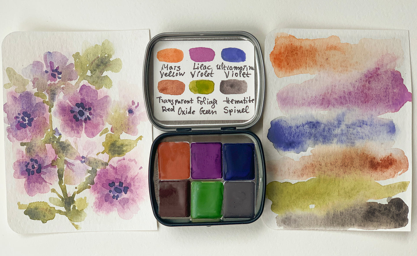 Mini palette handmade watercolor paint. Artisan paint.