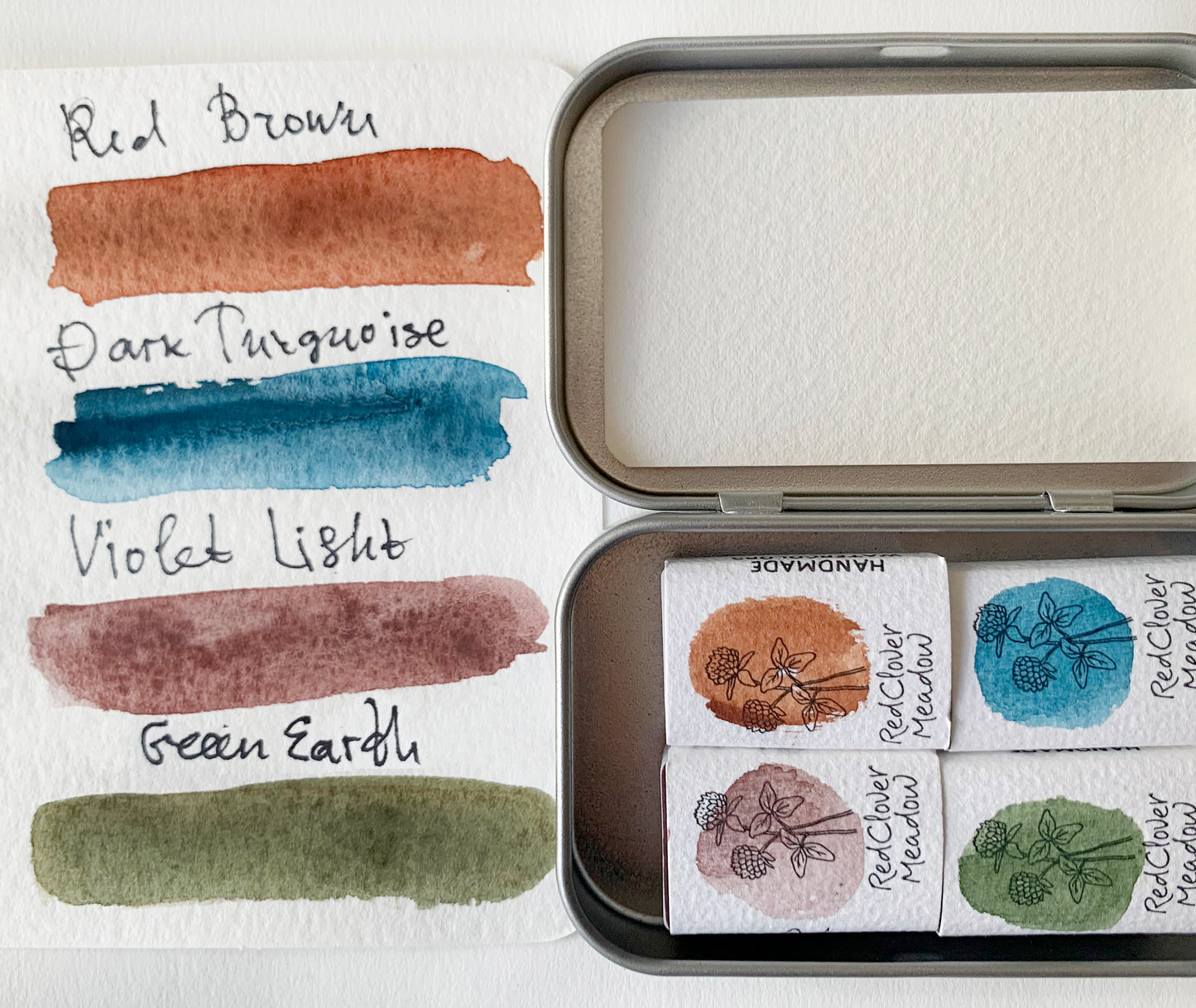 Handmade watercolor full pan palette of four colors. #33