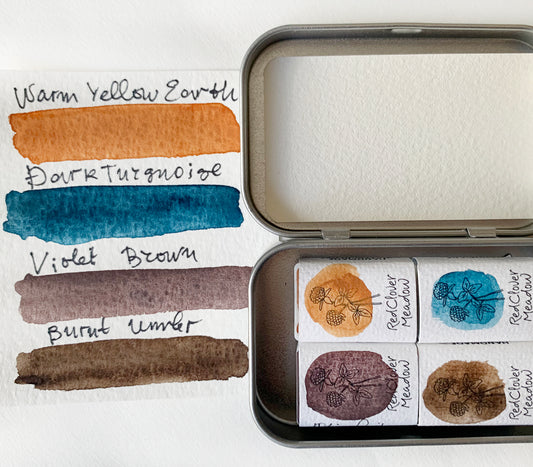 Handmade watercolor full pan palette of four colors. #34