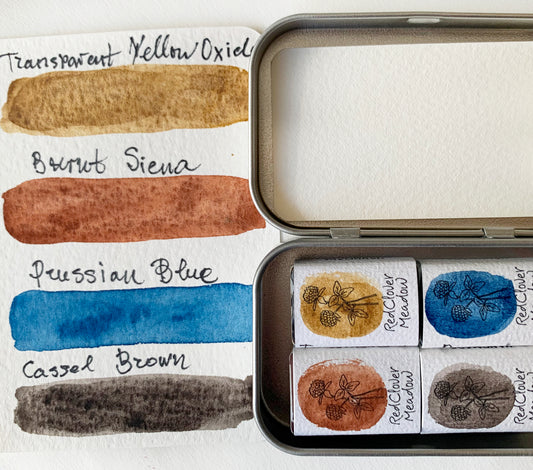 Handmade watercolor full pan palette of four colors. #36