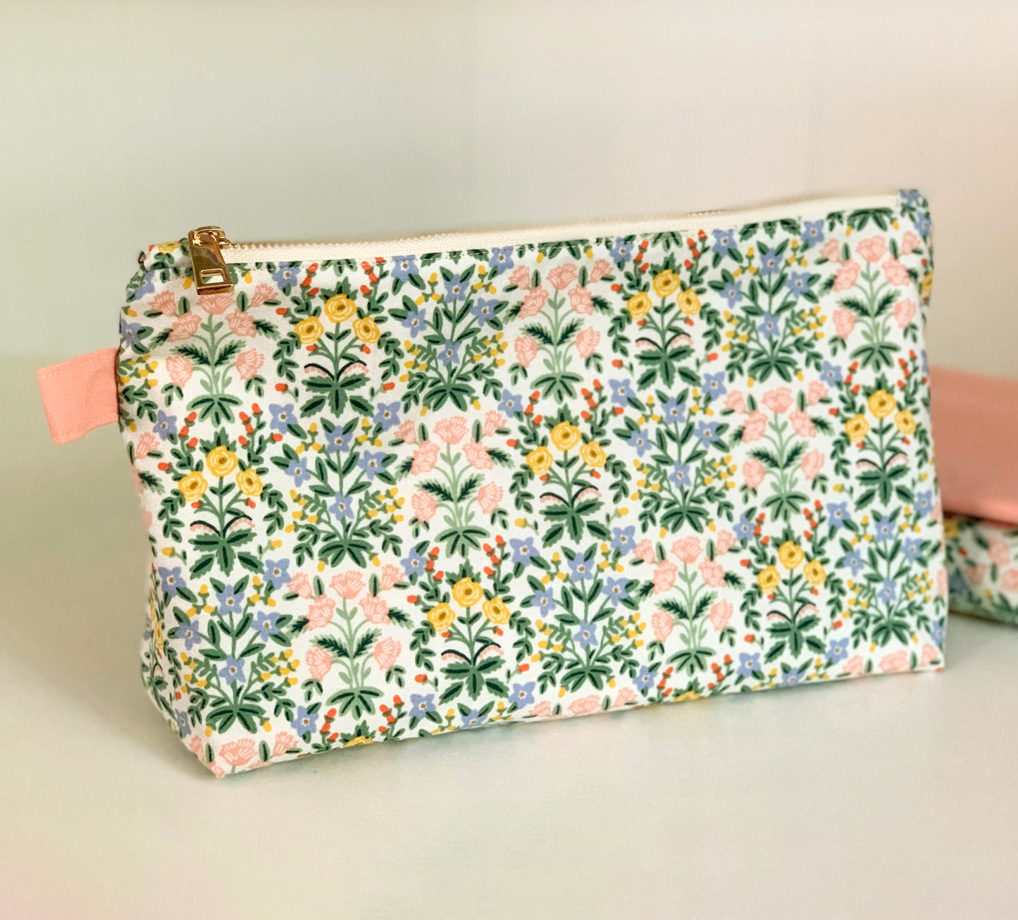 Big floral makeup pouch – toiletry case, floral cotton fabric cosmetic bag