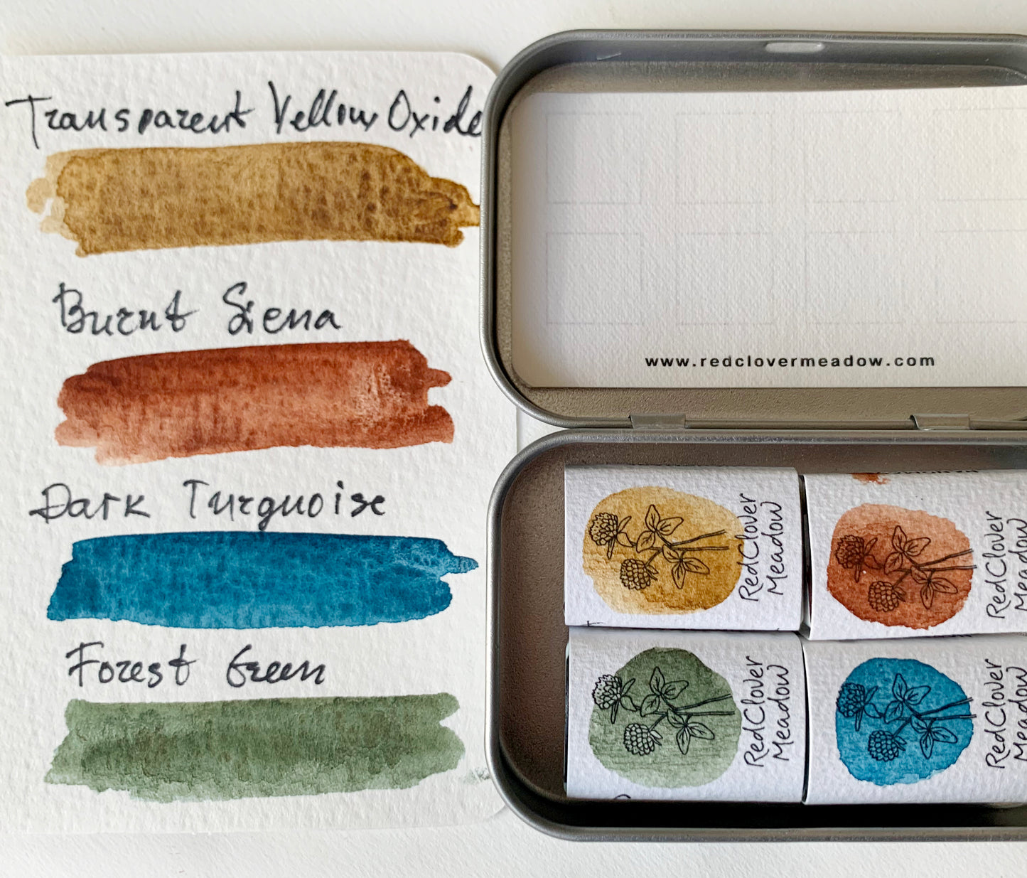 Handmade watercolor full pan palette of four colors. #38