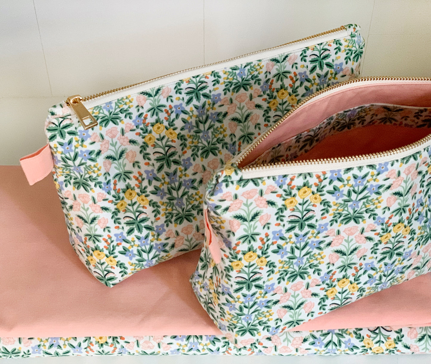 Big floral makeup pouch – toiletry case, floral cotton fabric cosmetic bag