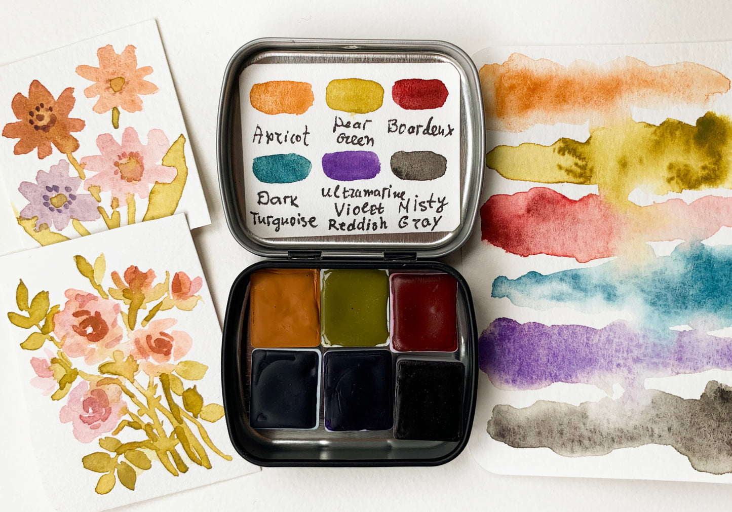 Handmade artisanal watercolor paint mini palette.