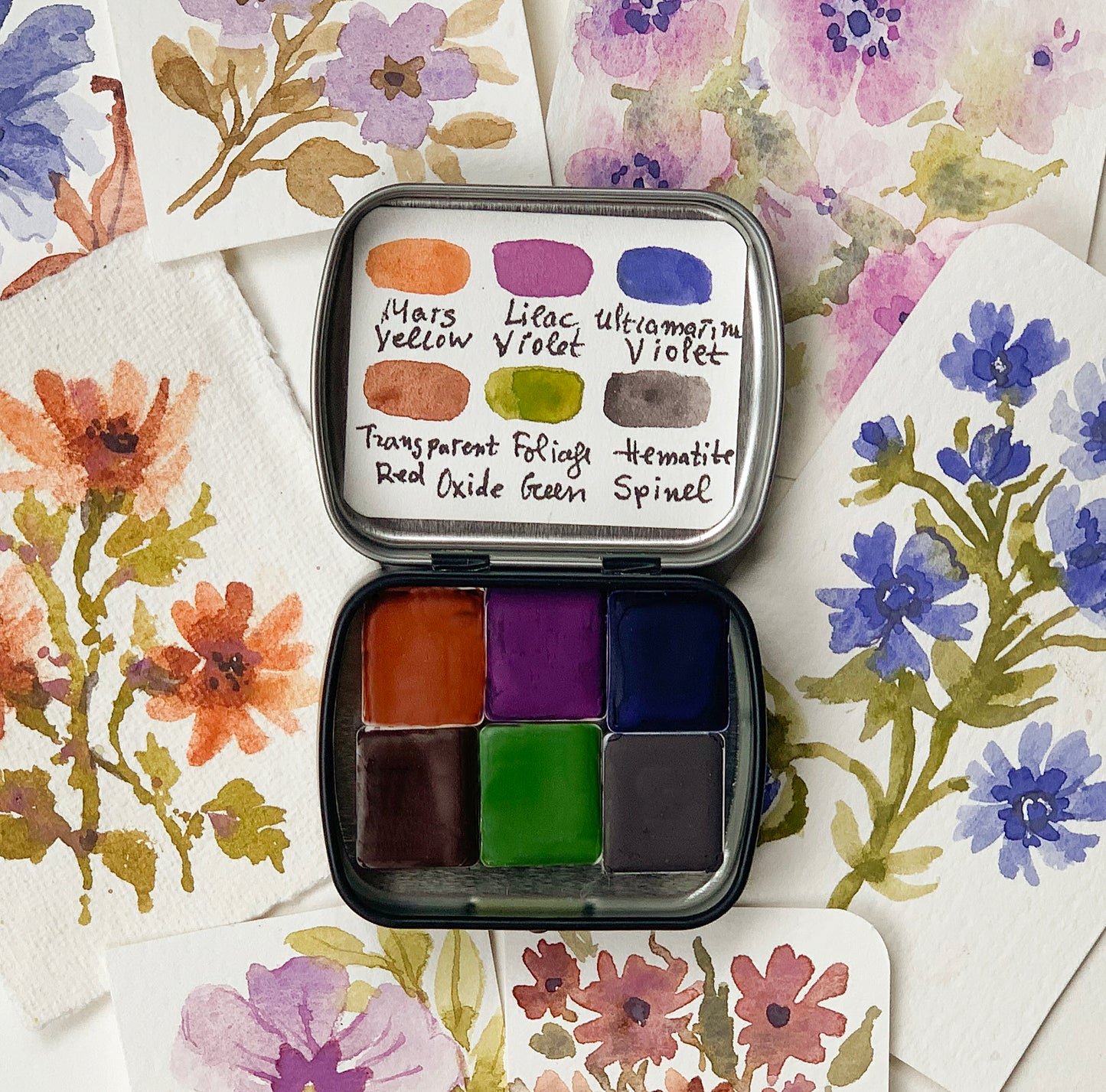 Mini palette handmade watercolor paint. Artisan paint.
