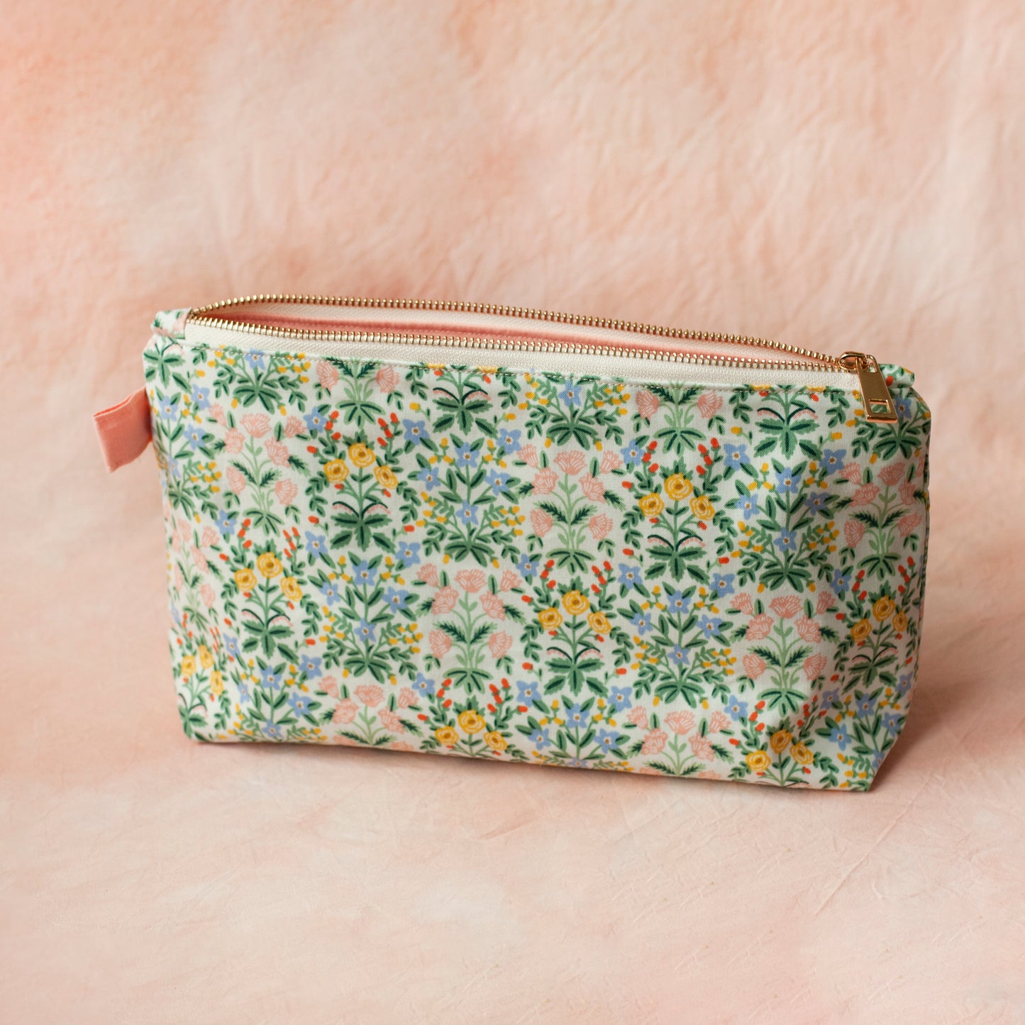 Big floral makeup pouch – toiletry case, floral cotton fabric cosmetic bag