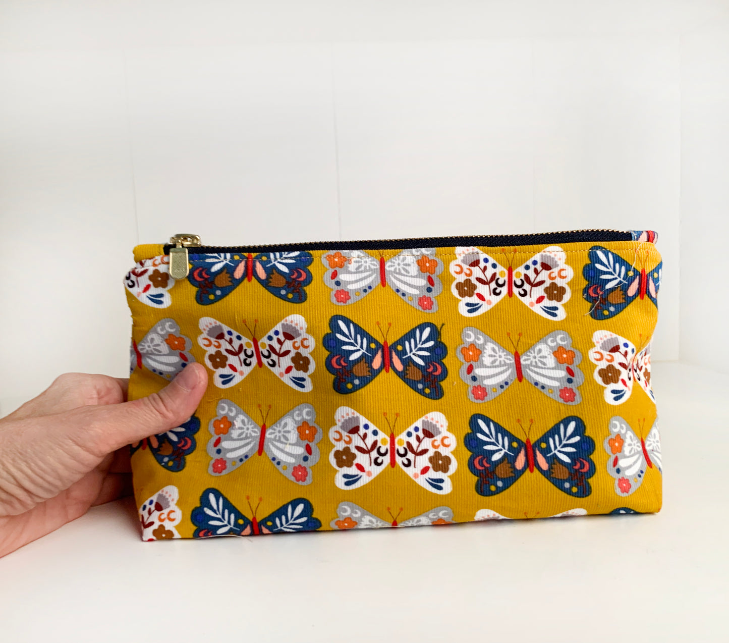 Handmade Butterfly Corduroy Toiletry Bag: Travel Cosmetic Pouch