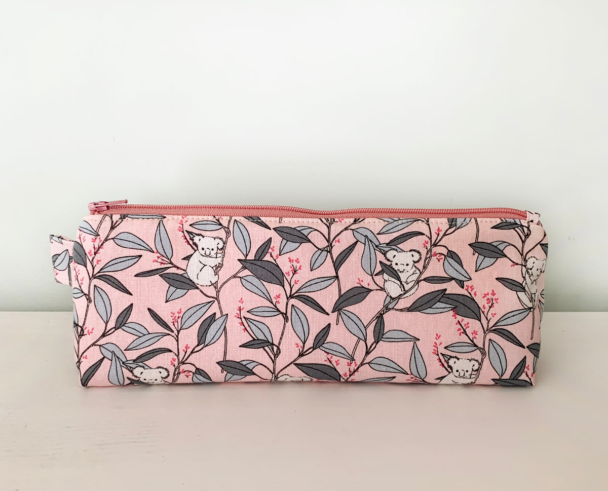 Artist supply brush case with cute panda animal fabric print