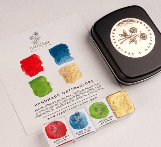 Christmas Watercolor Palette - 4 colors. Mini Christma set. Christmas colors. Christmas Card Palette