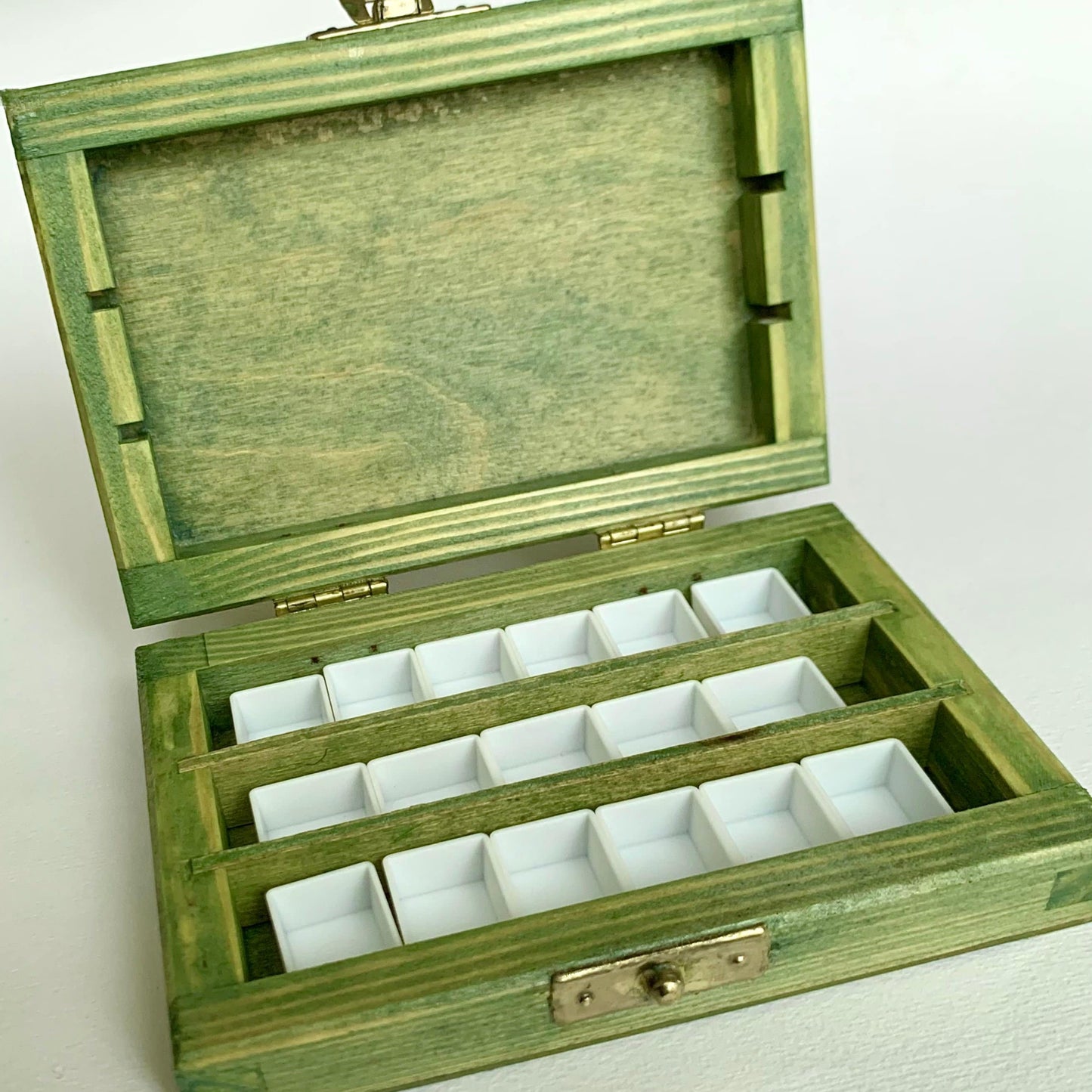 Wooden box for watercolor storage. Watercolor half pan wooden box.