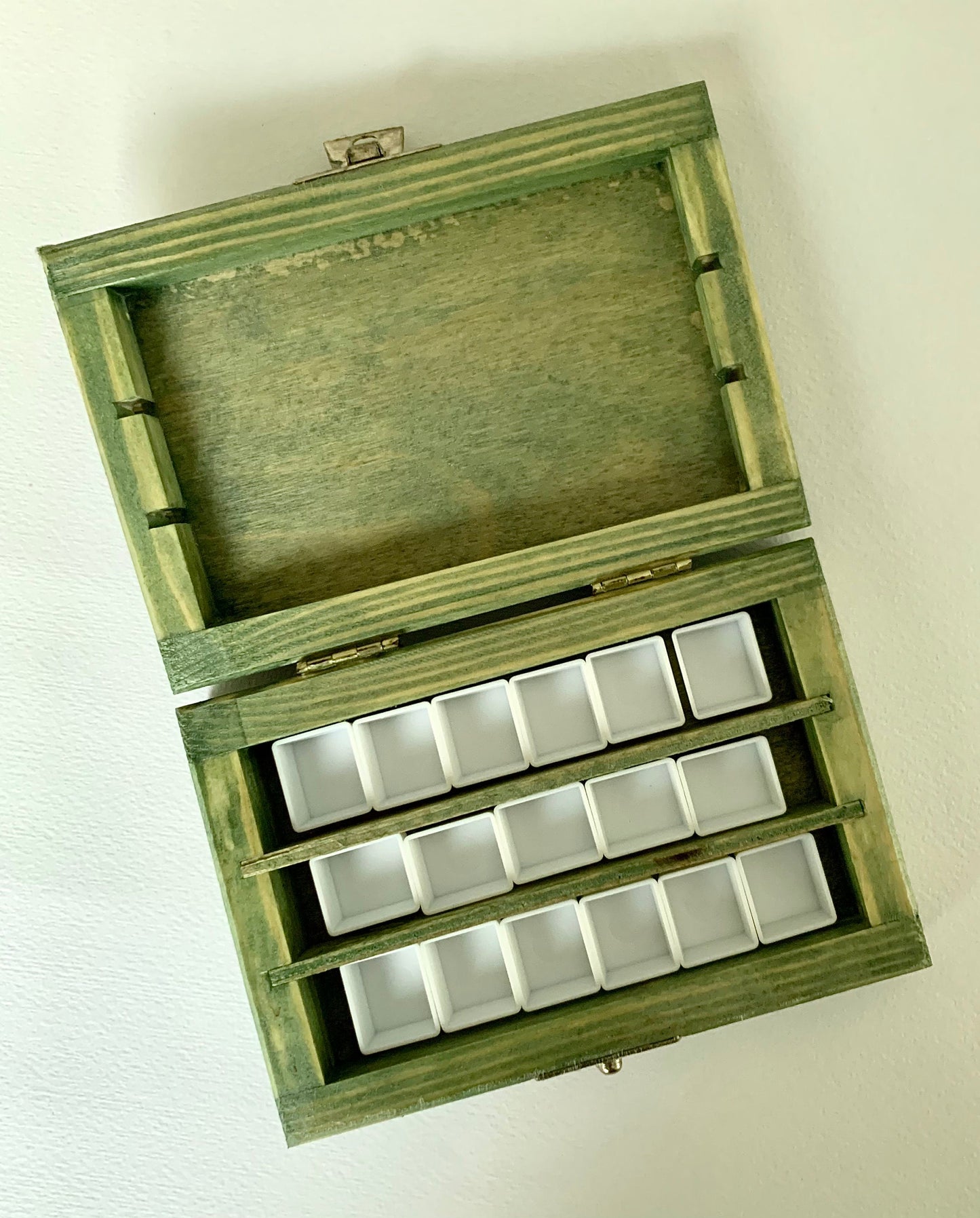 Wooden box for watercolor storage. Watercolor half pan wooden box.